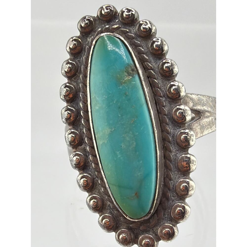 Vintage Navajo Sterling Silver Beaded Turquoise Ring 5.5 - Picture 2 of 8
